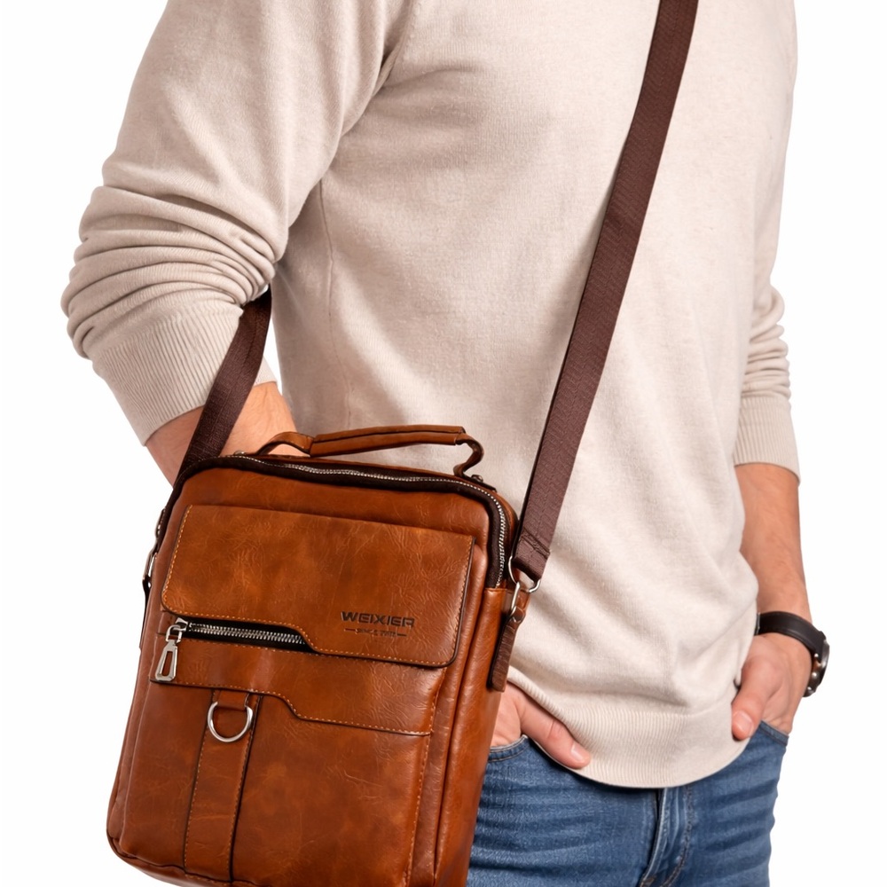 Brown Vegan Leather Unisex Messenger Bag/Organizer